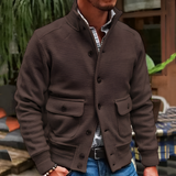 Men's Ribbed Stand Collar Button Jacket - Casual Everyday