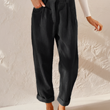 Women's High-Waisted Pleated Corduroy Trousers - Casual Daily Wear
