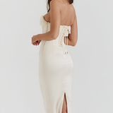 Women's Beaded Fringe Corset Midi Dress - Evening Gala