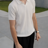 Men's Ribbed Knit Polo Shirt - Casual Smart Wear