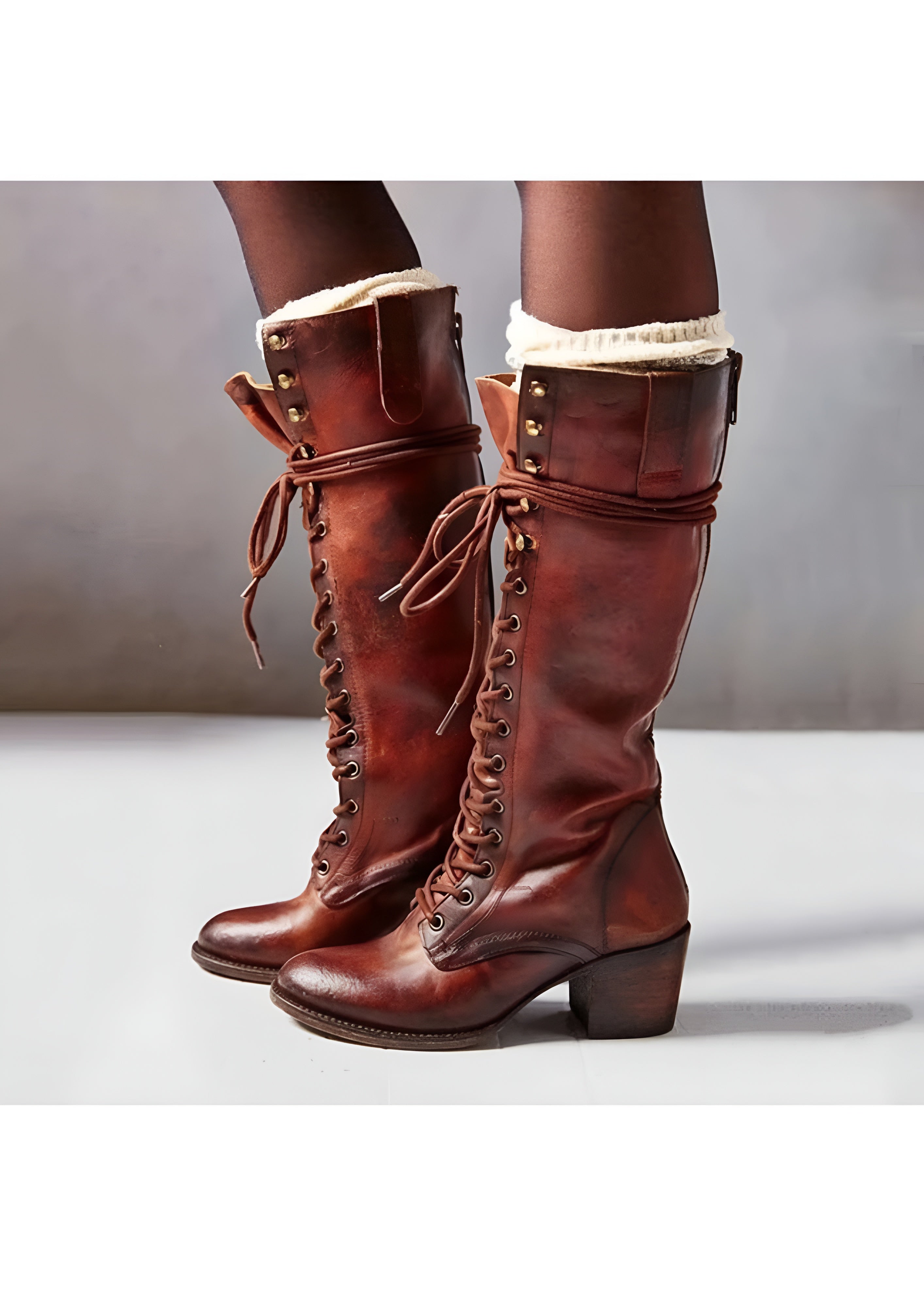 Women’s Lace-Up Knee High Boots - Sturdy Block Heel Fashion Wear