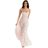 Women's Floral Corset Maxi Dress - Formal Occasion