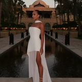 Women's Strapless High Slit Maxi Dress - Evening Party