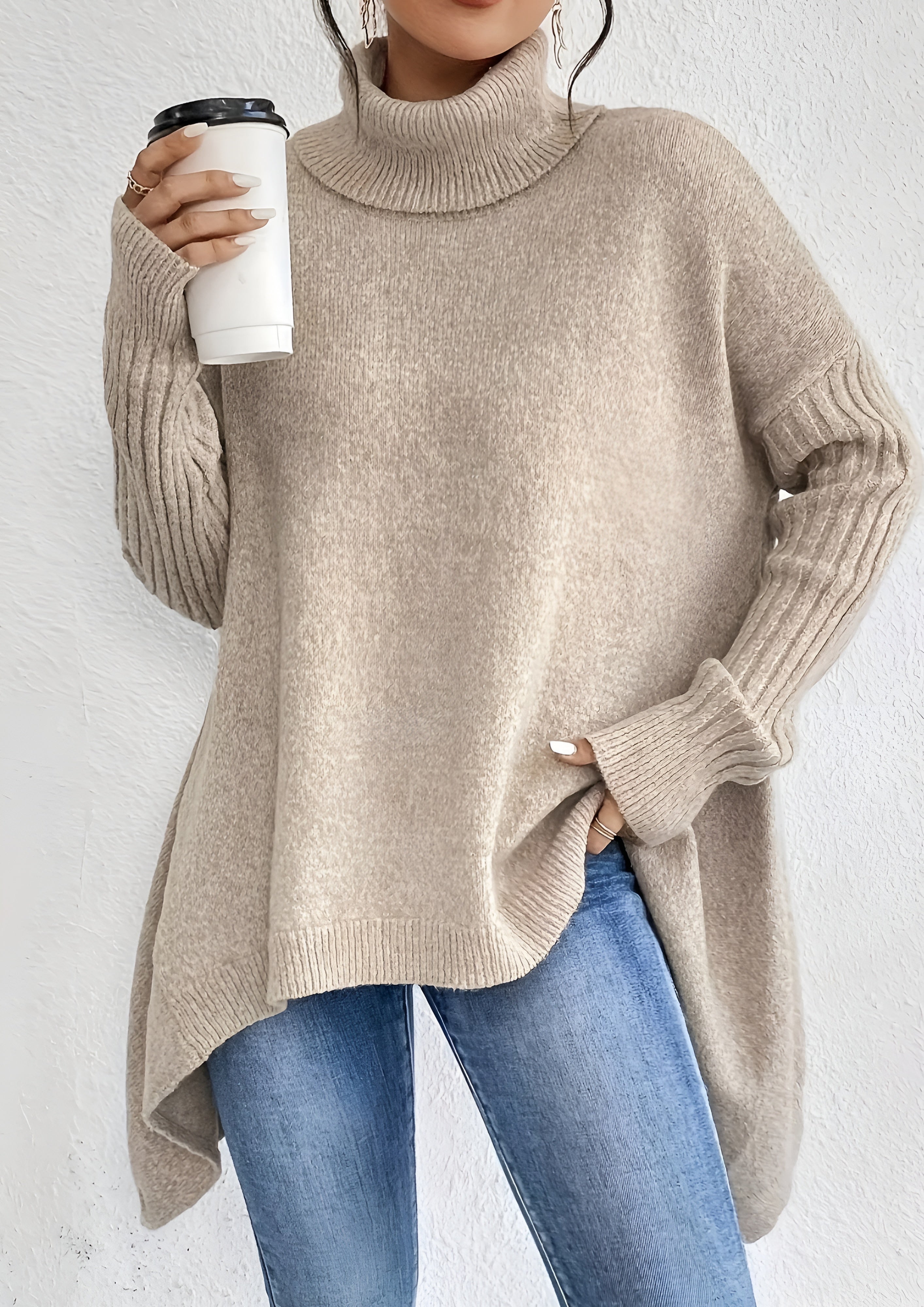 Women’s Turtleneck Loose Sweater - Casual Winter Wear