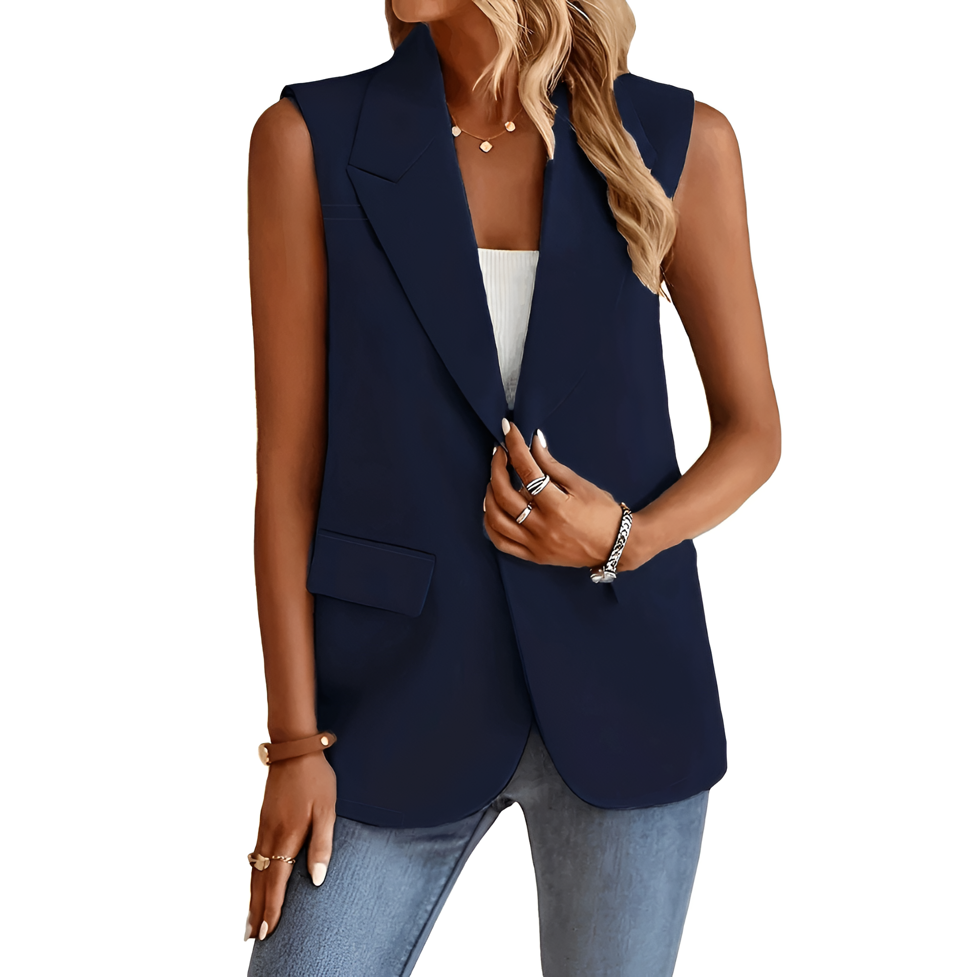Women's Sleeveless Notch Lapel Blazer - Professional Office Wear