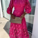 Women's High Neck Puff Sleeve Midi Dress - Wedding Guest