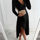 Women's V-Neck Long Sleeve Sheath Dress - Evening Wear