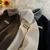 Men's Corduroy Fleece Lined Polo Sweatshirt - Casual Winter Wear
