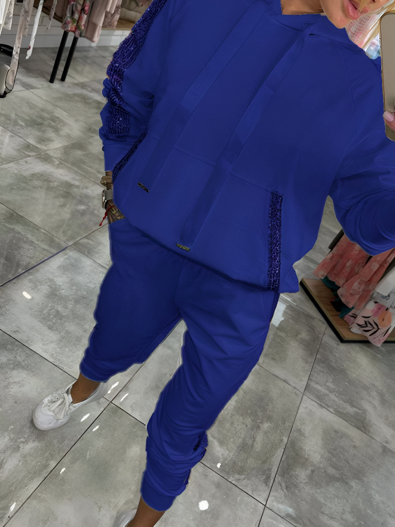 Women's Sequin Trim Hooded Tracksuit - Casual Loungewear