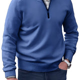 Men’s Knitted Half-Zip Pullover Sweater - Casual Winter Wear