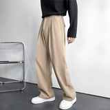 Men's Pleated Wide Leg Trousers - Smart Casual Wear