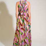 Women's Halter Neck Pleated Maxi Dress - Wedding Guest