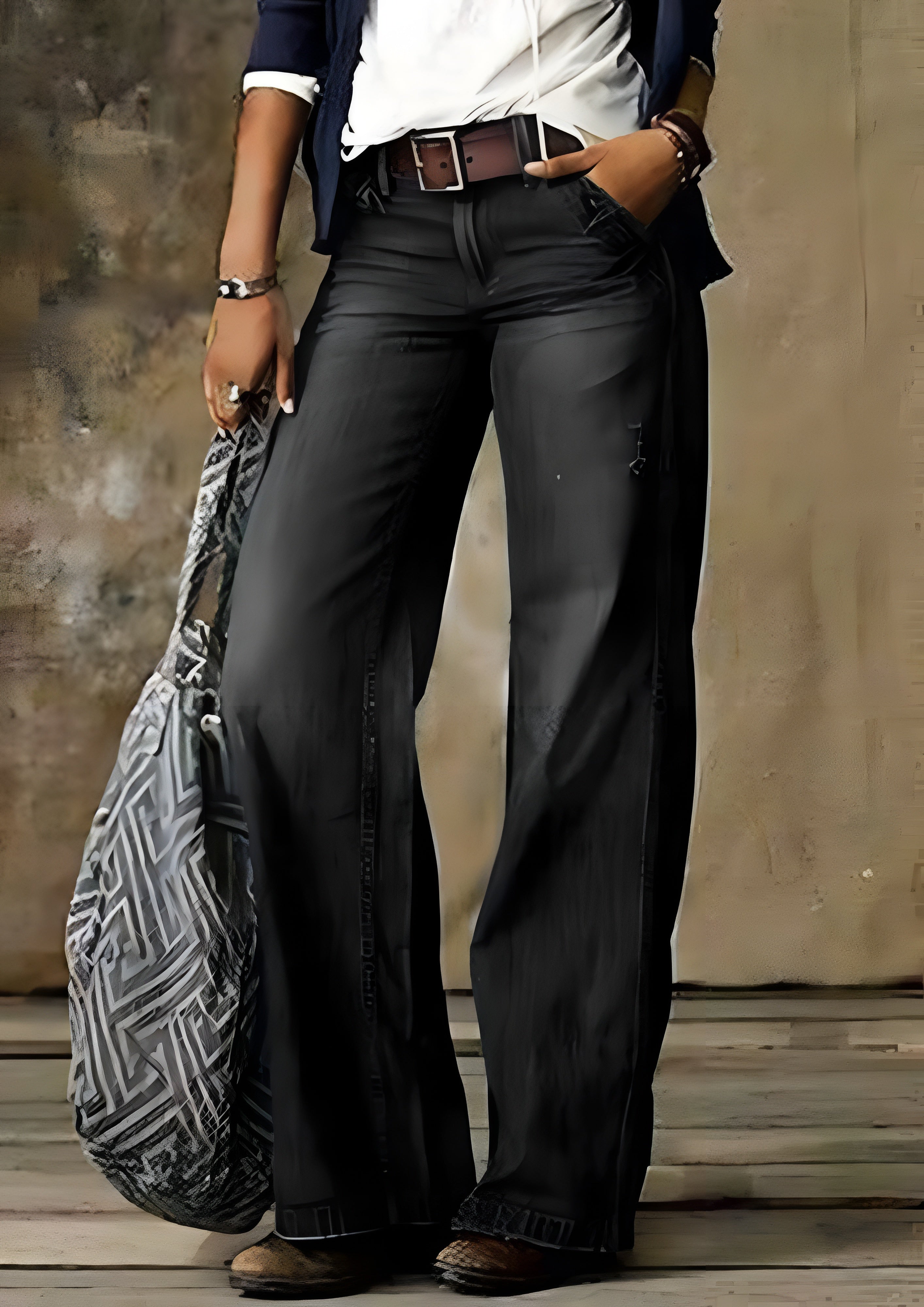 Women’s Vintage Wash Wide Leg Jeans - Casual Streetwear
