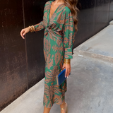 Women's Twisted Waist Long Sleeve Midi Dress - Wedding Guest