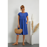 Women's Short Sleeve Smock Midi Dress - Casual Wear