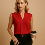 Women's V-Neck Draped Top Blouse - Office Wear