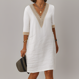 Women's Shift Dress V Neck Lace Trim - Casual Wear