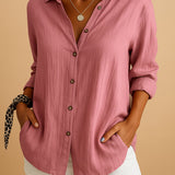 Women's Textured Button Up Shirt - Summer Casual Wear