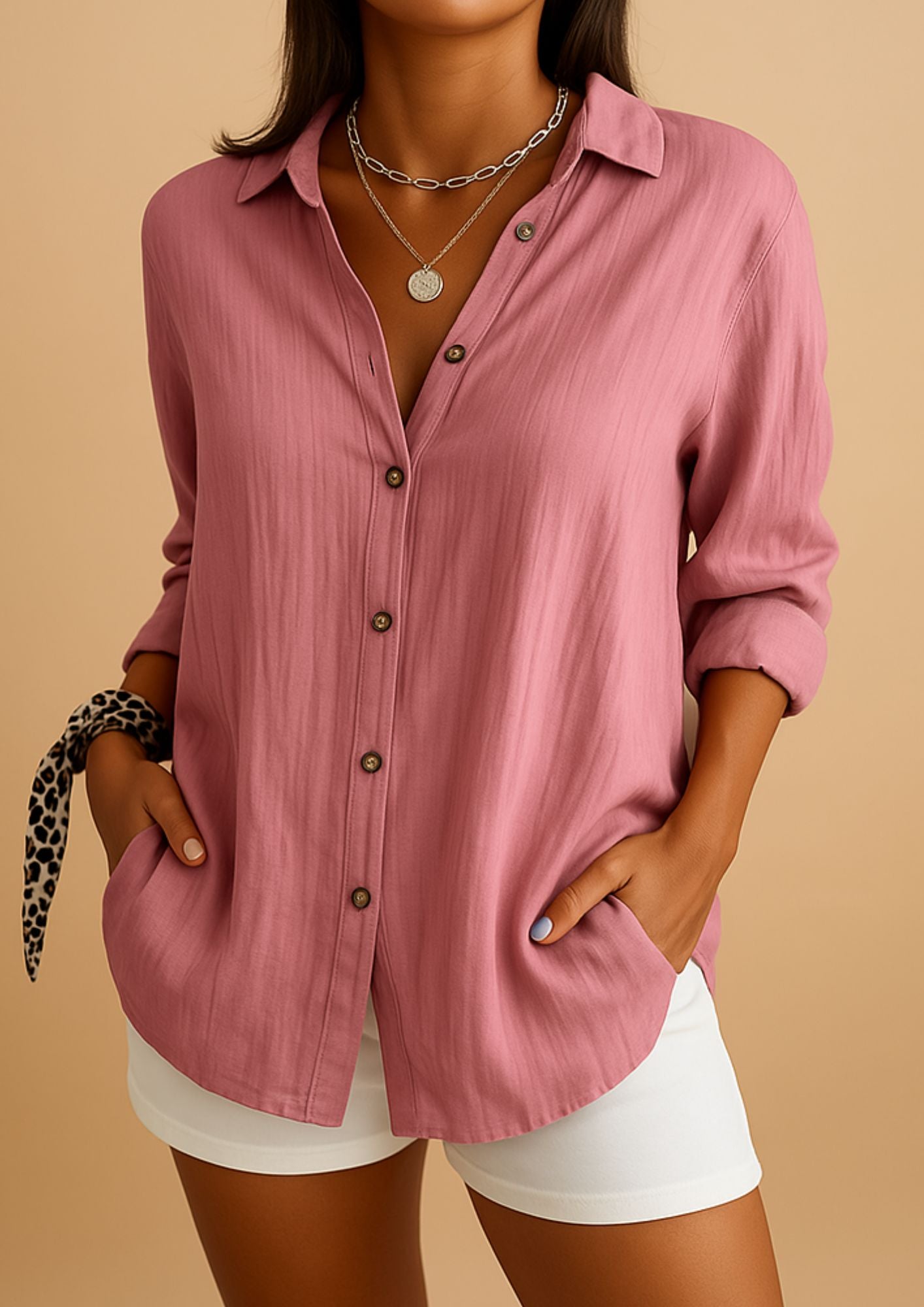 Women's Textured Button Up Shirt - Summer Casual Wear