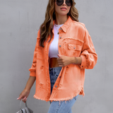 Women's Distressed Frayed Hem Shirt - Casual Daily Wear