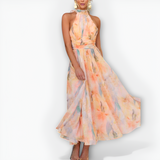 Women's Halter Neck Floral Maxi Dress - Wedding Guest