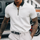Men's Zip Contrast Detail Polo Shirt - Smart Casual