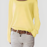 Women's Boat Neck Long Sleeve Knit Top - Casual Everyday Wear