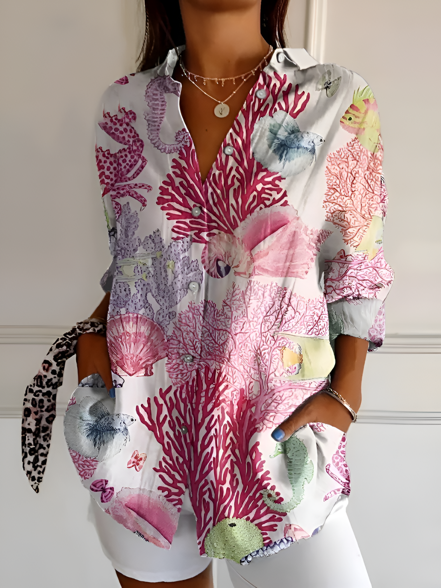 Women's Floral Print Long Sleeve Shirt - Casual Wear