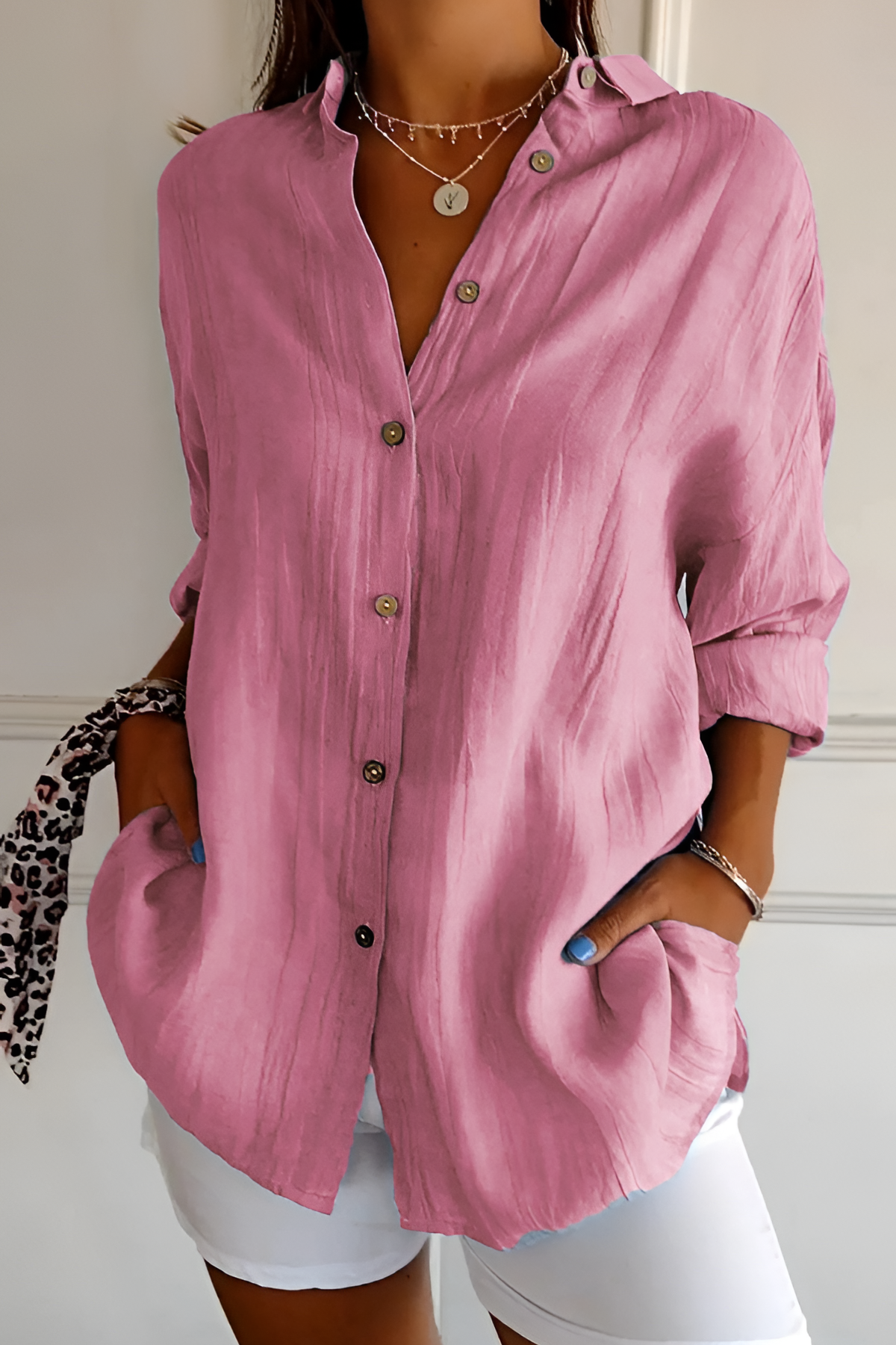 Women's Textured Long Sleeve Shirt - Casual Daily Wear