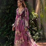Women's Floral Maxi Dress V-Neck Long Sleeve - Special Occasions