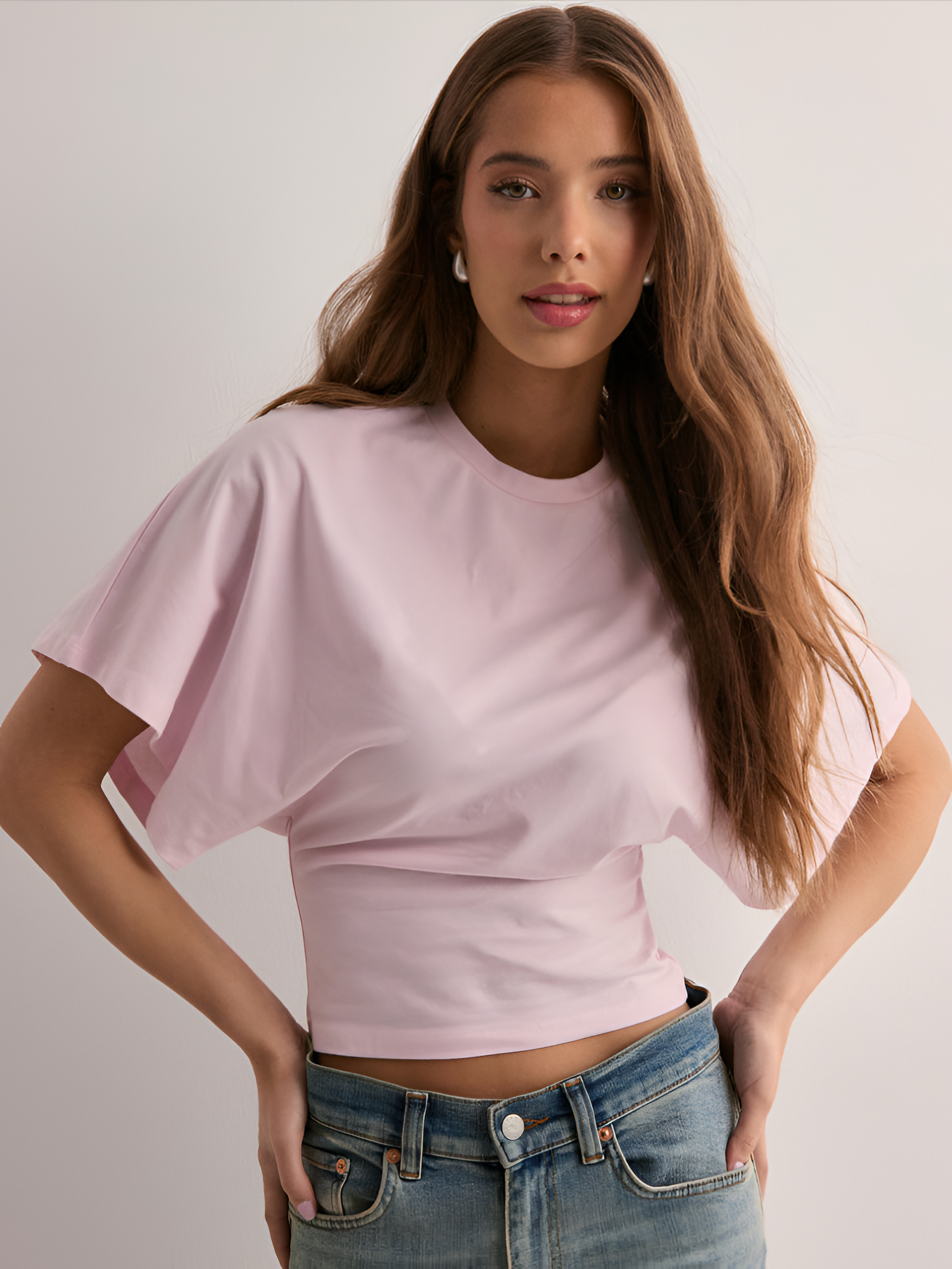 Women's Batwing Sleeve Cinched Waist Tee - Casual Chic
