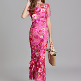 Women's Floral Sheer Mesh Maxi Dress - Special Occasions