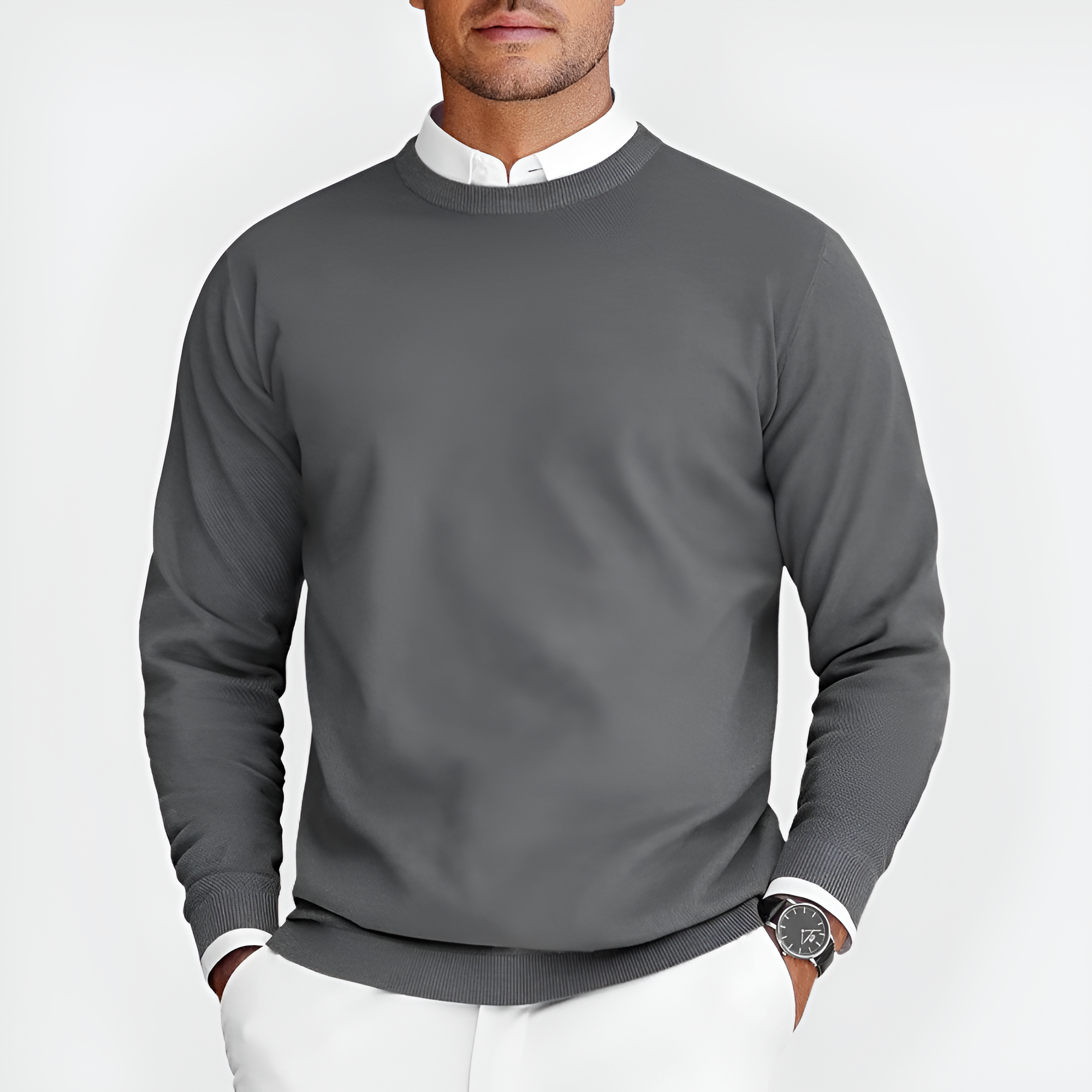 Men's Textured Crew Neck Sweater - Casual Everyday Wear
