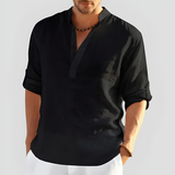 Men's Henley Shirt Long Sleeve Grandad Collar - Casual Wear