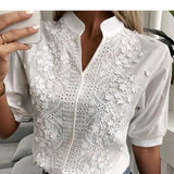 Women's Floral Embroidered Blouse - Casual Wear