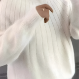 Women's Ribbed Knit Round Neck Sweater - Casual Daily Wear