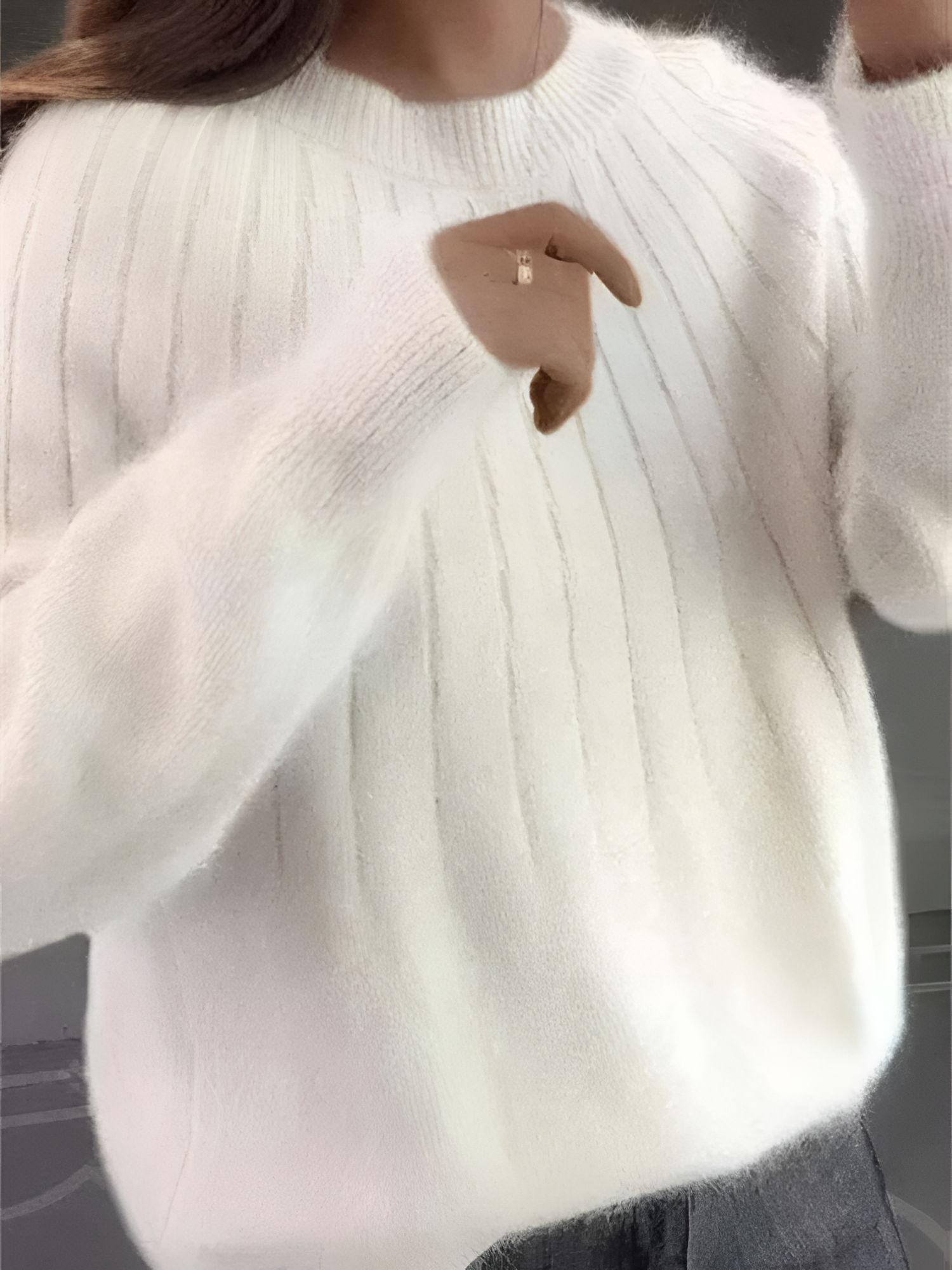 Women's Ribbed Knit Round Neck Sweater - Casual Daily Wear