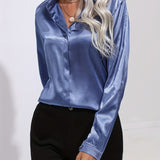 Women's Button Down Blouse Glossy Long Sleeve - Evening Wear