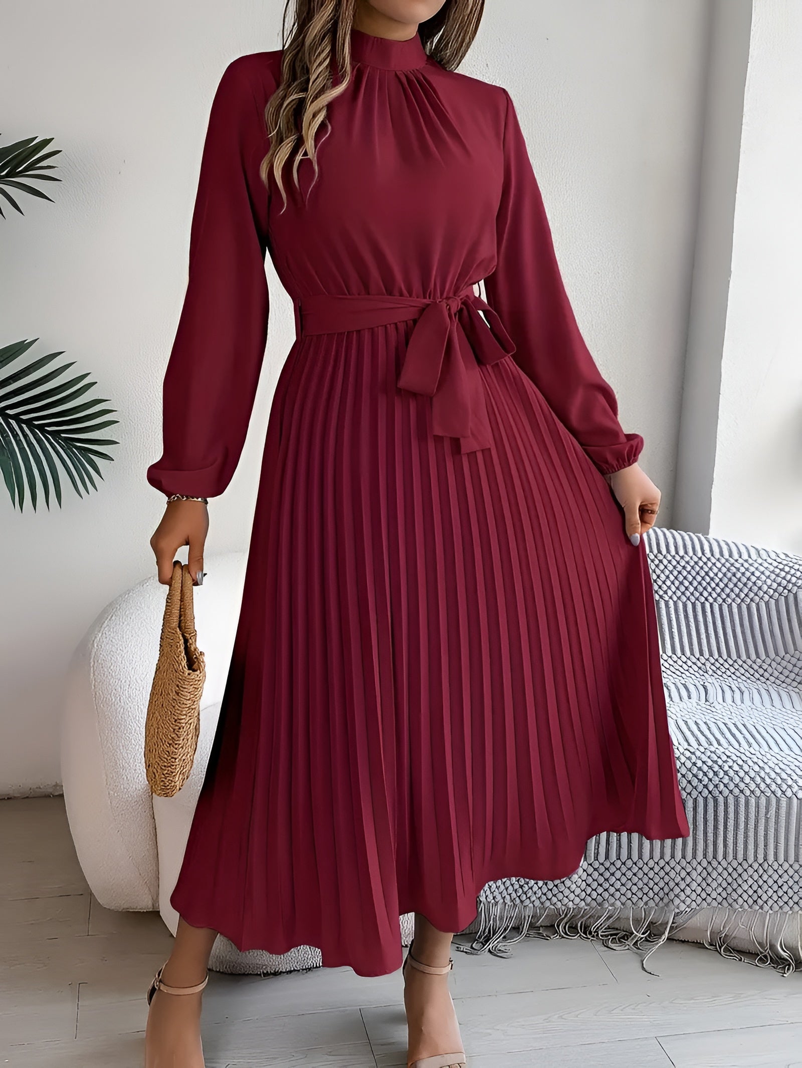 Women's Midi Dress Pleated Skirt - Semi Formal Occasion