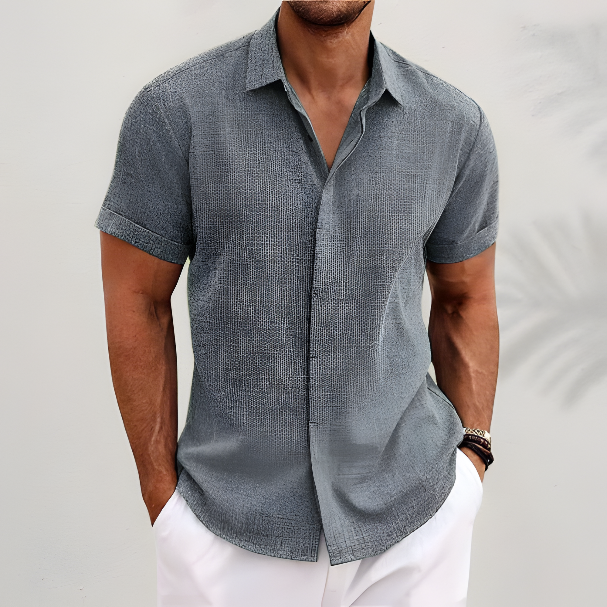 Men's Short Sleeve Button Down Textured Shirt - Casual Summer Wear