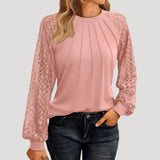 Womens Blouse Openwork Sleeves Pleated Front - Date Night