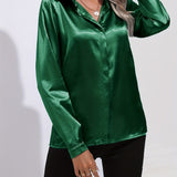 Women's Button Down Blouse Glossy Long Sleeve - Evening Wear