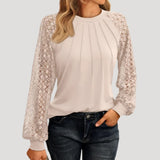 Womens Blouse Openwork Sleeves Pleated Front - Date Night