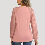 Womens Blouse Openwork Sleeves Pleated Front - Date Night