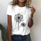 Women's Dandelion Graphic Crew Neck Shirt - Casual Daily Wear