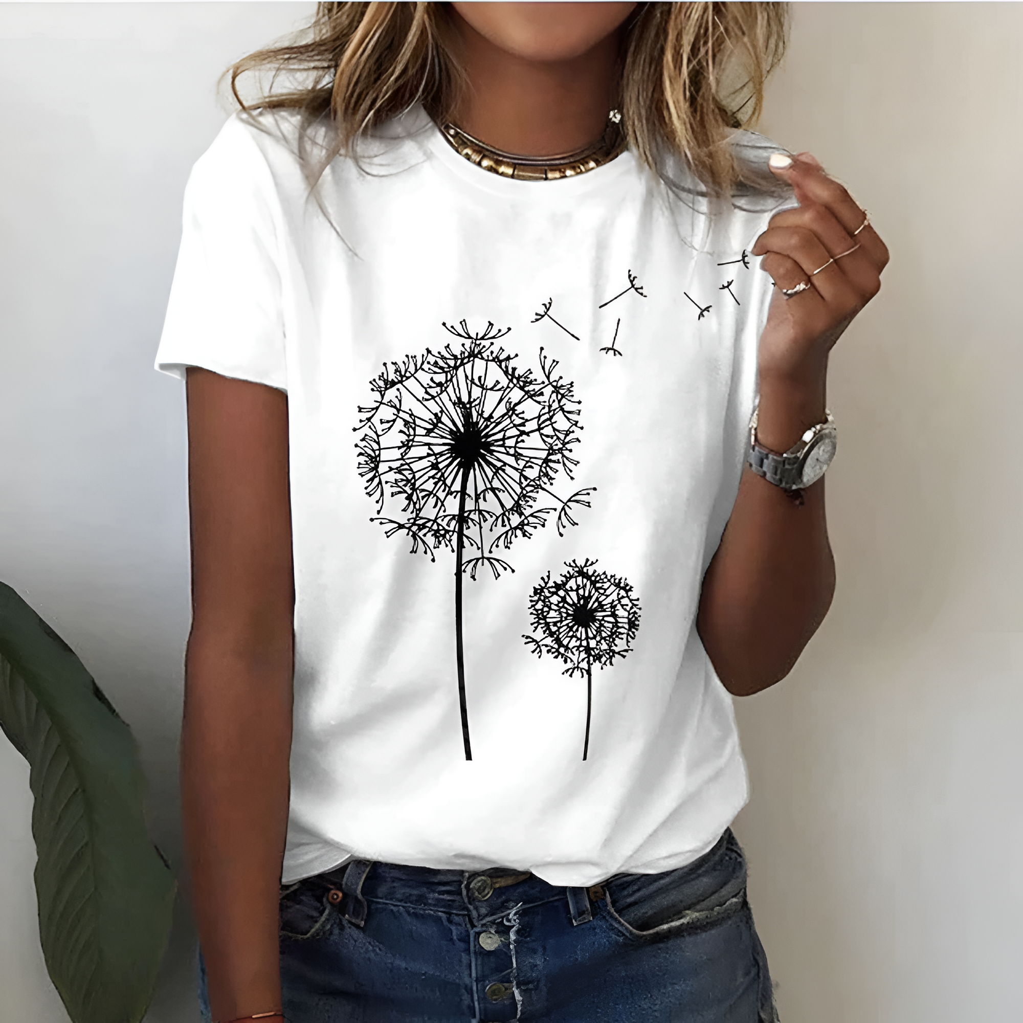 Women's Dandelion Graphic Crew Neck Shirt - Casual Daily Wear