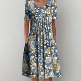 Women's Floral Pleated Midi Dress - Casual Wear