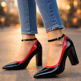 Women's Ankle Strap Block Heel Pumps - Date Night