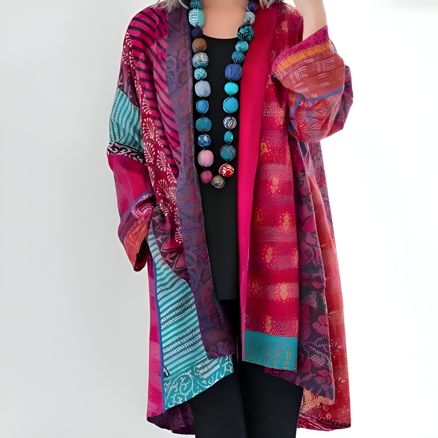 Women's Kimono Cardigan Mixed Pattern - Casual Layering