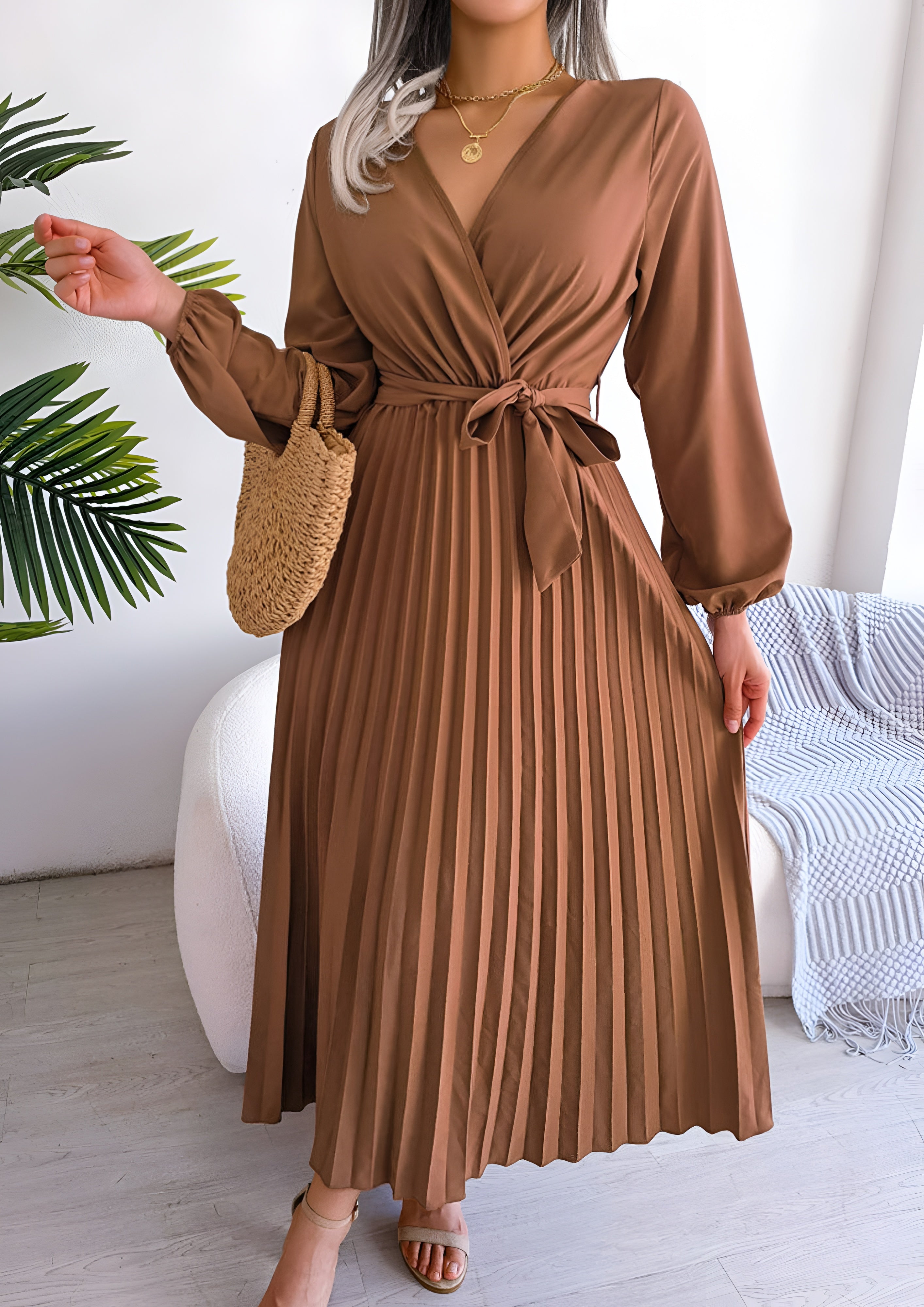 Women's Pleated Maxi Dress - Casual Elegant Dress